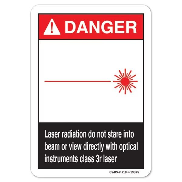 OSHA, Laser Radiation Do Not Stare Into Beam Or View Directly, 18in X 12in Decal, D-1218-L-19875, Signmission, Mfr#: OS-DS-D-1218-L-19875